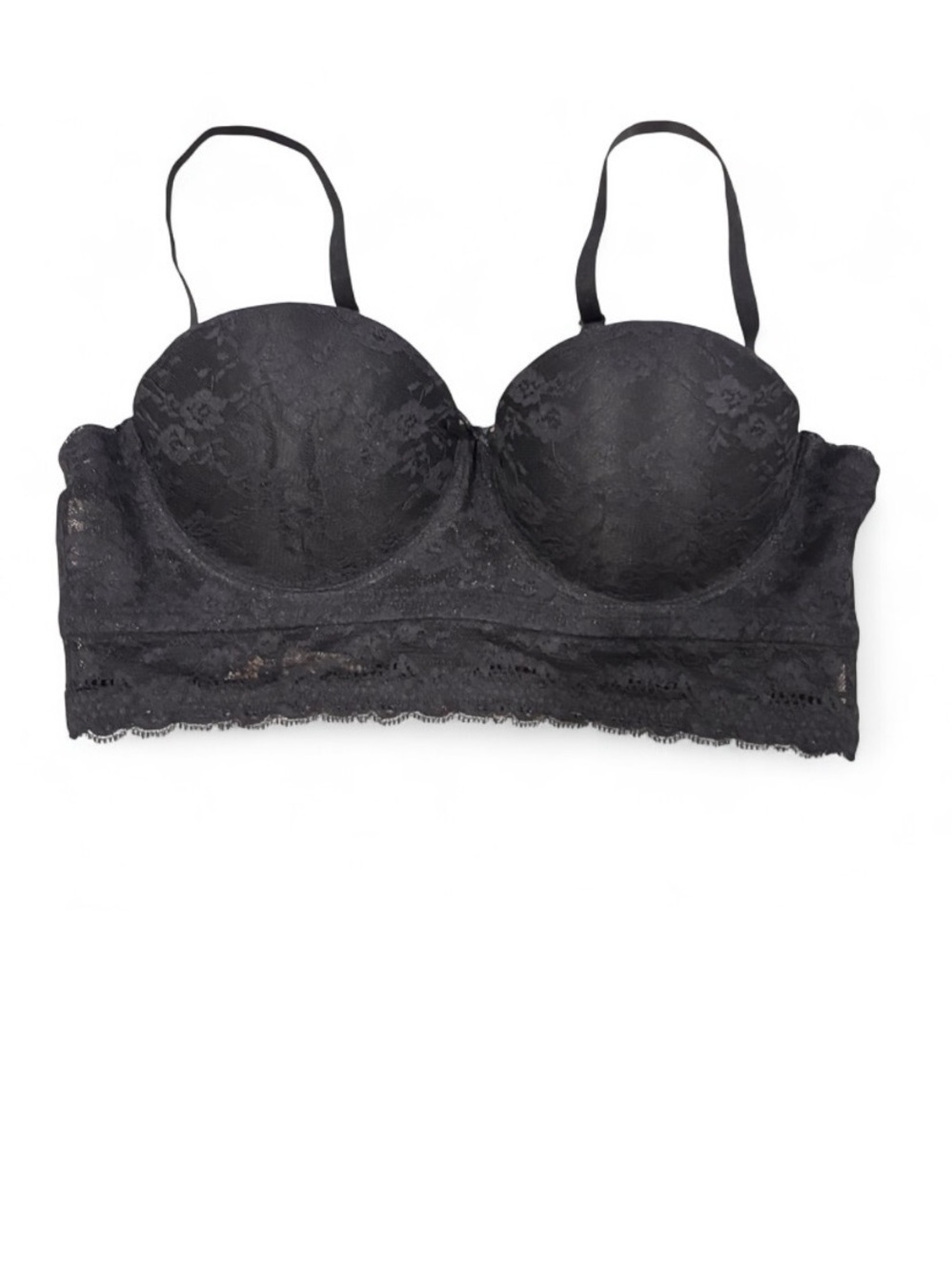 ABS by Allen Schwartz Black Lace Longline Bra Size Medium Elegant Intimates